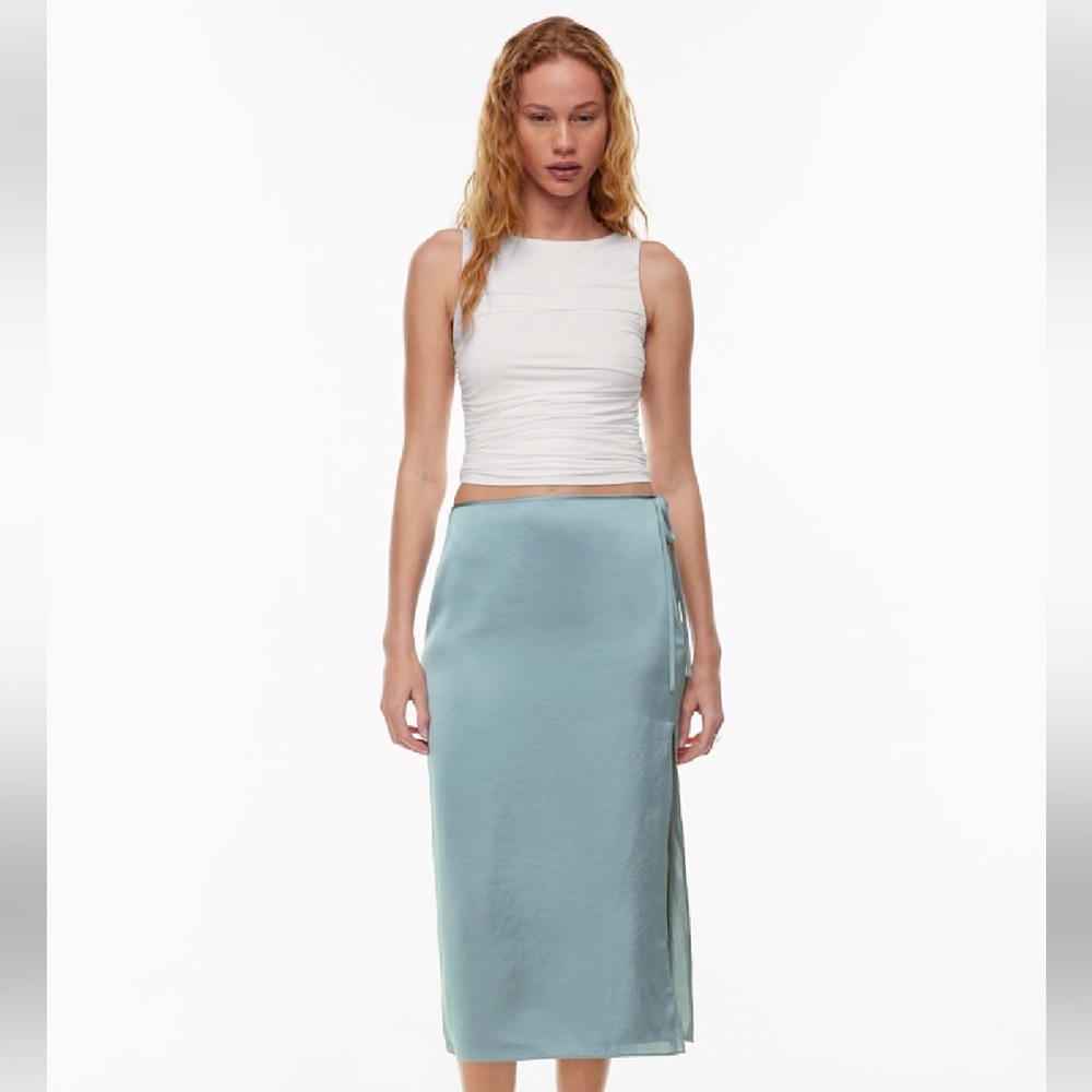 NWT Aritzia Wilfred Elixir Satin Skirt in Slab Blue